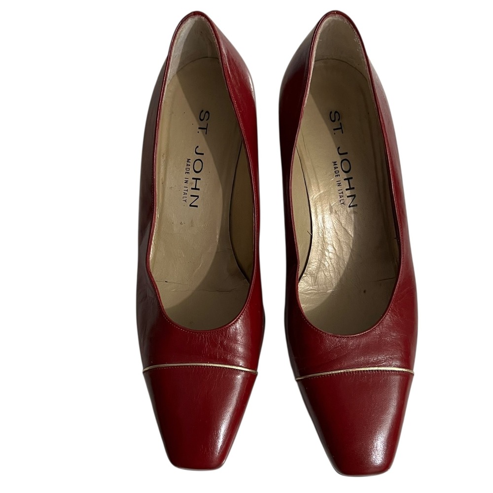 Vintage St. John Burgundy Leather Pumps Low Block Heel Made in Italy size 6.5 - Picture 2 of 10